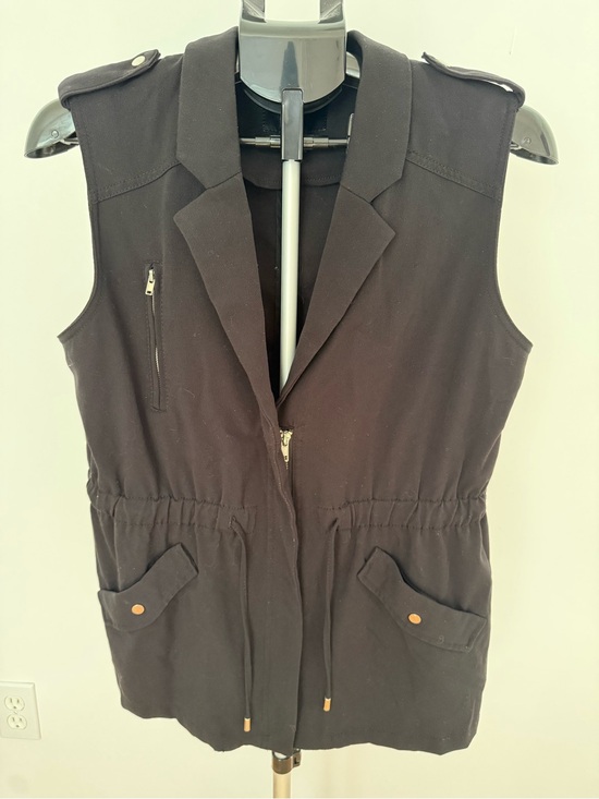 H&M Jackets & Blazers - HM Black Sleeveless Drawstring Waist Utility Vest Blazer Lapel Jacket Size 10